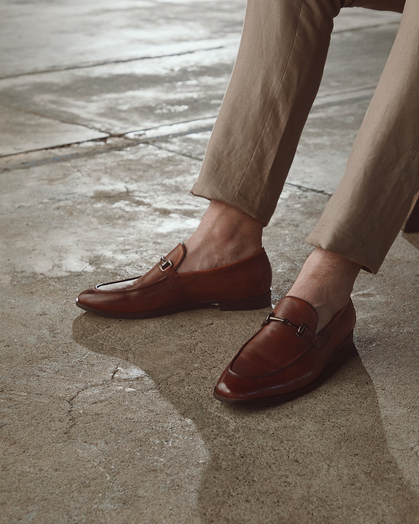 NATE Leather Buckle Trim Loafers