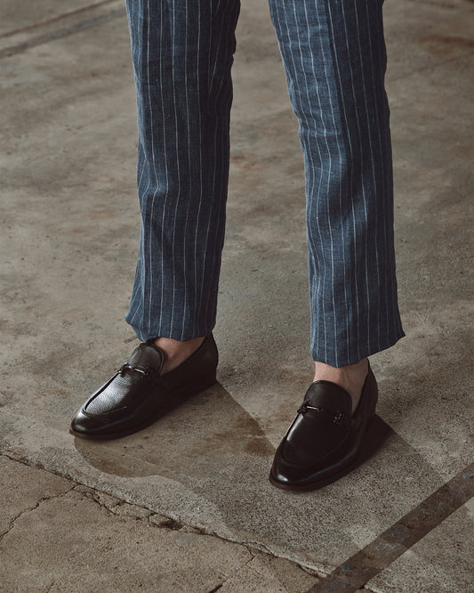 NATE Leather Buckle Trim Loafers