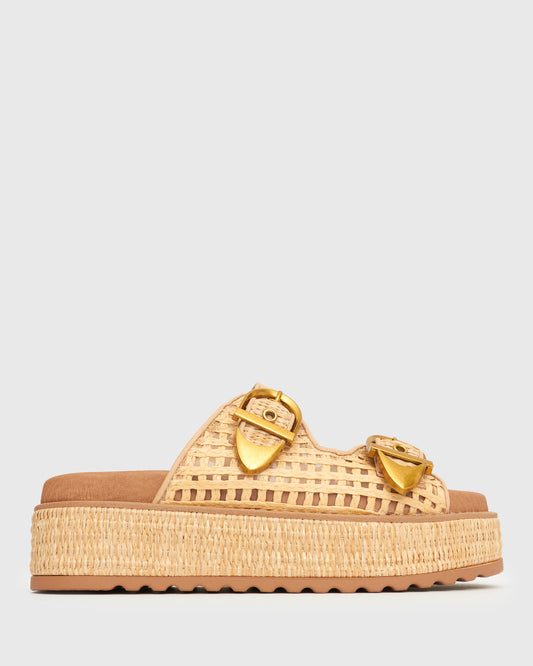 PRE-ORDER VACAY Raffia Platform Slide Sandals