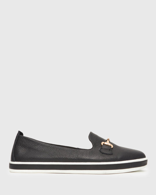 GEORGINA Gold Trim Leather Loafers