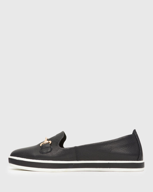 GEORGINA Gold Trim Leather Loafers