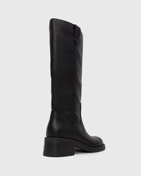 PRE-ORDER FEAR Stacked Wood Heel Knee Boots