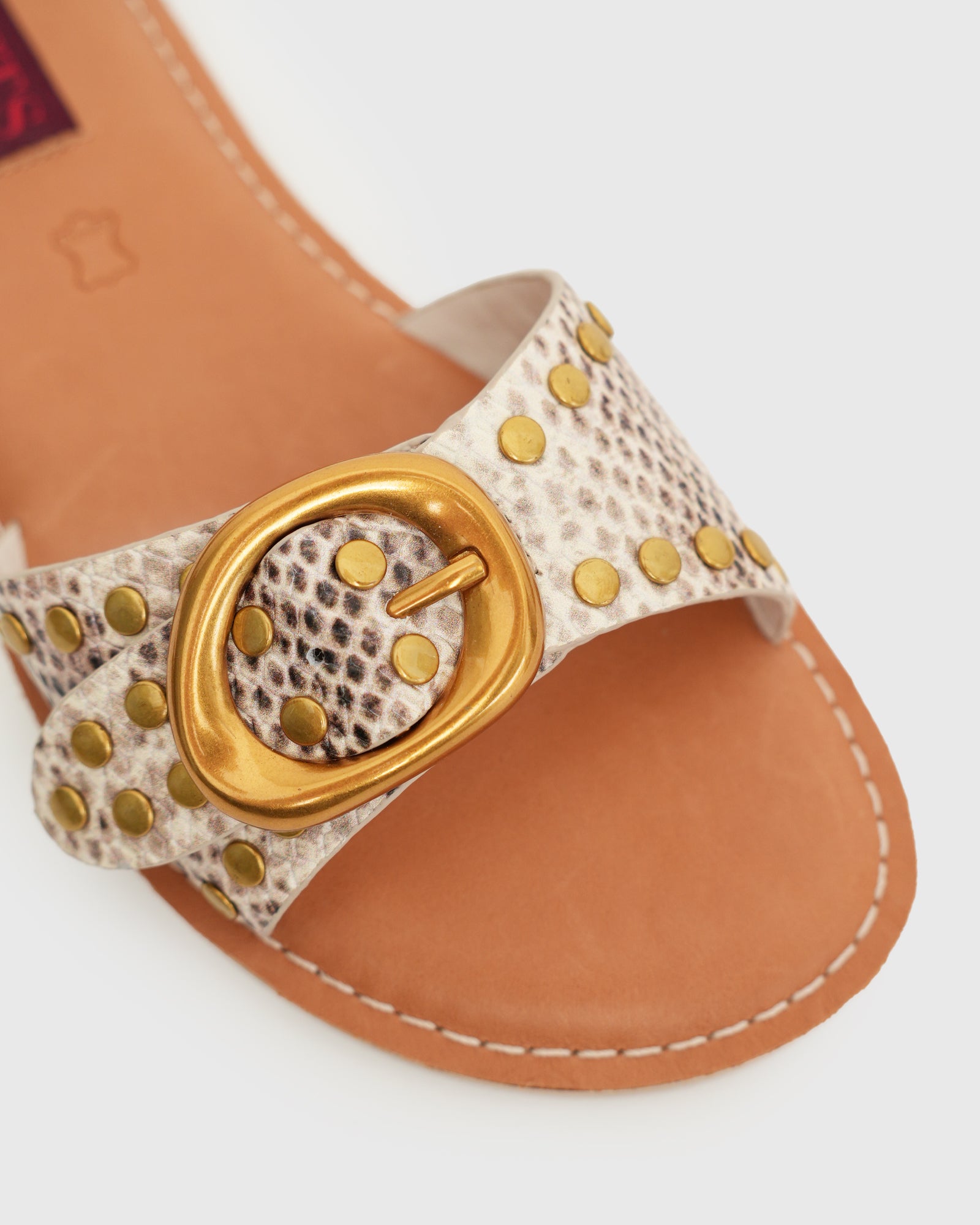 ZEN Leather Studded Buckle Slide Sandals